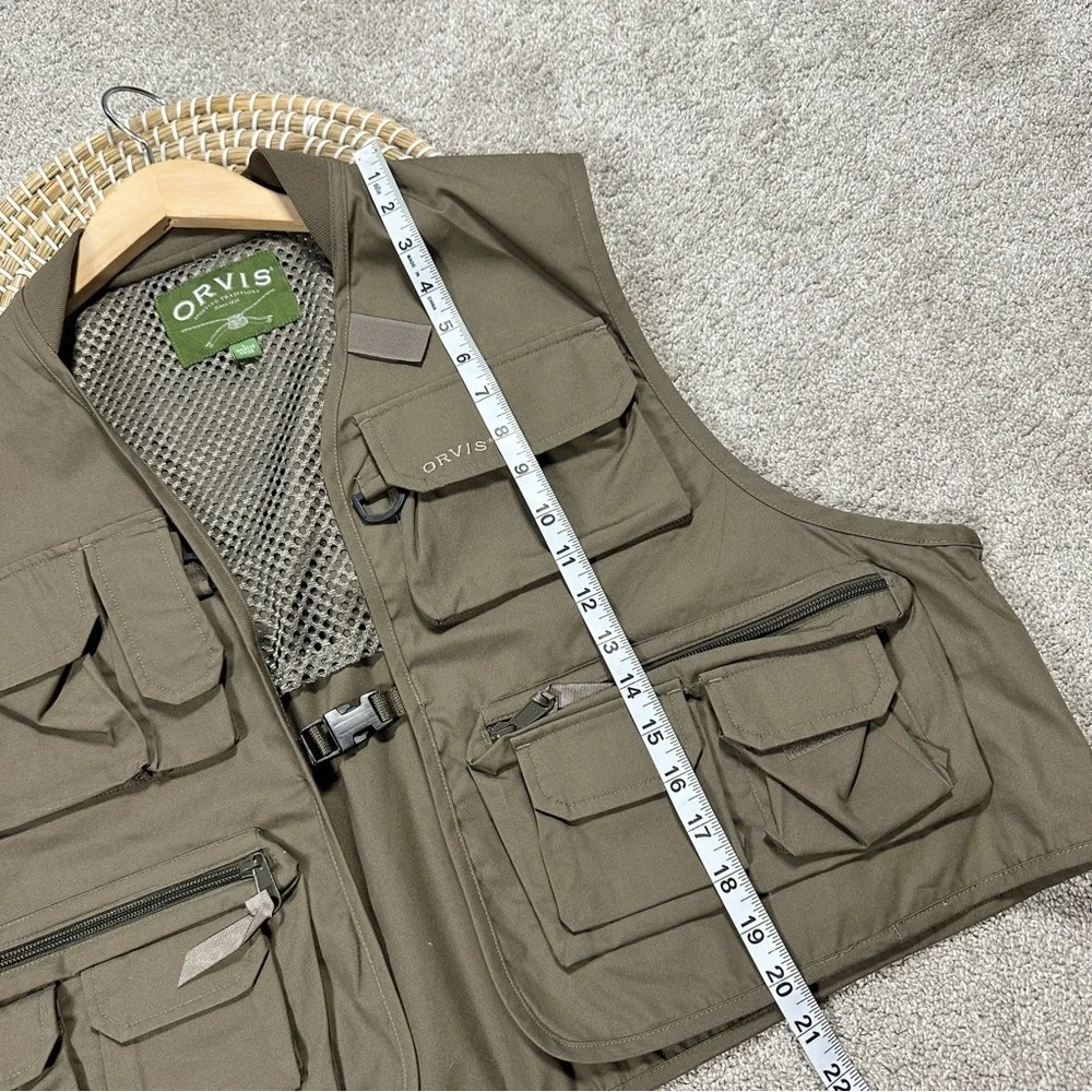Orvis Men’s Vtg Multi Pockets Vest Outdoor Fishing Pack Tactical Cargo Green L